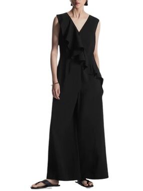 COS Ruffled Wide Leg sleeveless v-neck Jumpsuit size 36 excellent condition